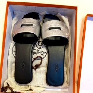 Hermes metallic epsom calfs kin woman sandals size 39